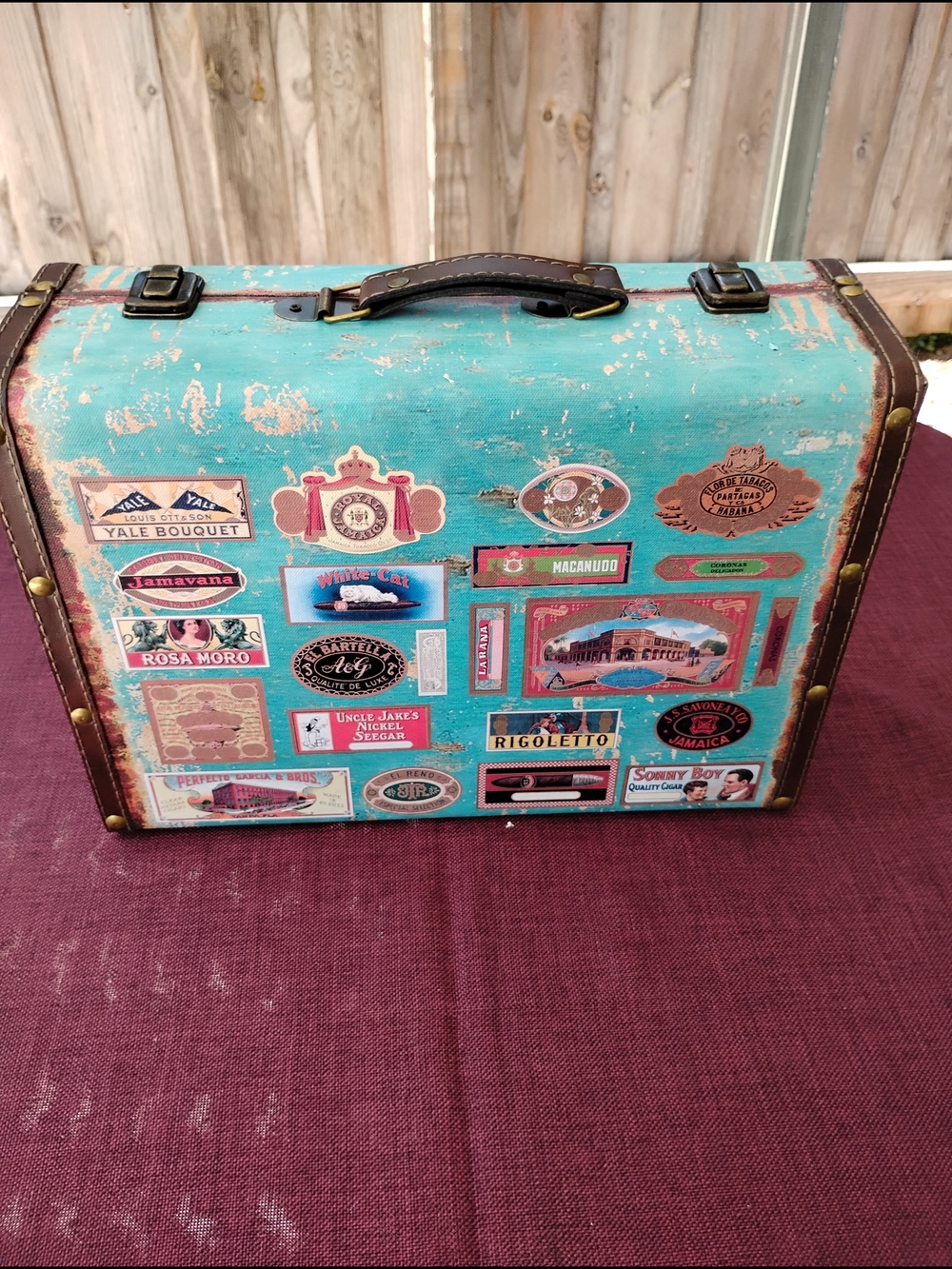 Vintage Look Suitcase with Travel Stickers Rustic Decor - Picture 7 of 13